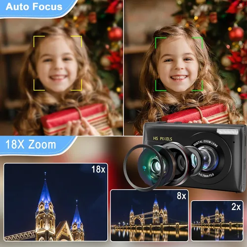 Vista 4 de Cámara digital, 4K 64MP Cámara digital de apuntar y disparar con zoom de 18X cámara compacta para vlogging para adolescentes, adultos, niños, niñas