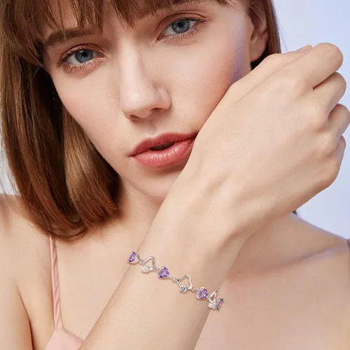 Vista 2 de EleQueen Pulsera de tenis de plata de ley 925 con circonita cúbica y corazón del océano inspirado en el Titánico para mujer, extensor de 7.2