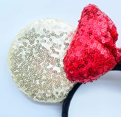 Vista 2 de A Miaow Diadema de orejas de ratón negro 3D con lentejuelas MM purpurina mariposa cierre de pelo suministro de parque para adultos mujeres accesorio