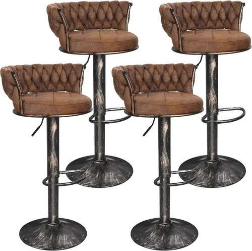 Vista 8 de VECELO Juego de 2 taburetes de bar, taburetes de bar ajustables de altura de mostrador con respaldo y brazo, taburetes de isla de cocina tejidos