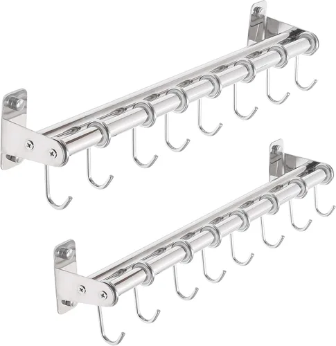 Vista 16 de Dseap - Estante para ollas - Barra colgante para ollas y sartenes con 8 ganchos, barras dobles, colgadores para ollas para la cocina, montado