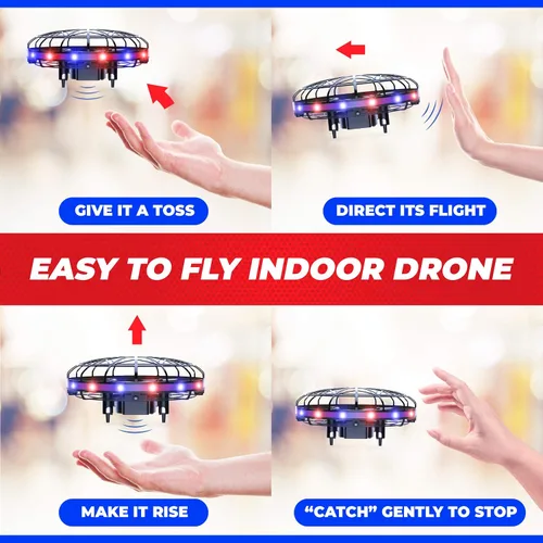 Vista 5 de Force1 Scoot - Dron LED operado a mano para niños o adultos, mini drones con sensor de movimiento manos libres, bola de orbe voladora fácil