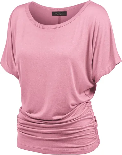 Vista 23 de Made By Johnny Camiseta de manga corta Dolman con cuello barco y dobladillo curvado para mujer, ajuste holgado Wt1037_aqua