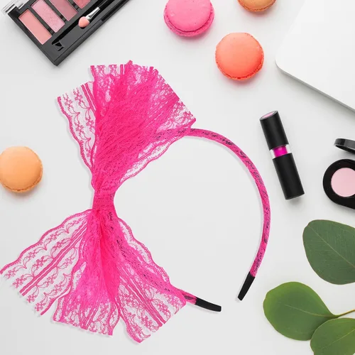 Vista 7 de Neon Lace Bow Headband, Elastic Women's 1980s Neon Lace Headband 1980s Cosplay Hair Accessories for Women