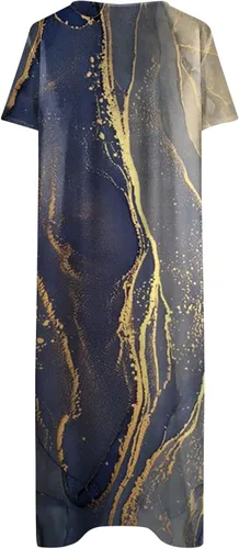 Vista 3 de Vestidos de verano para mujer, estilo casual, con cuello en V, manga corta, con vuelo, para 2023
