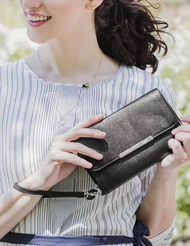 Vista 6 de MUNDI - Cartera de mano espaciosa con correa extraíble para la muñeca y función de bloqueo RFID para mujer negro L