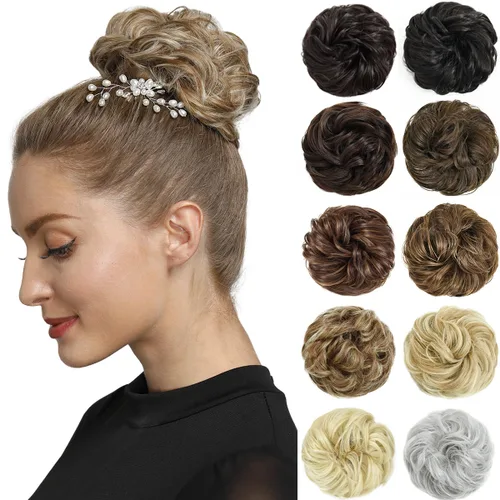 Vista 10 de Rose bud Extensiones de Cabello para Mujer en Forma de Moño Desordenado, Banda Elástica para Updo, Cabello Rizado y Desordenado, Scrunchie
