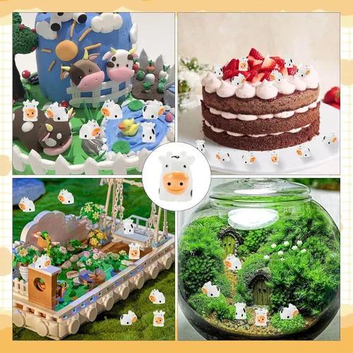 Vista 4 de Juego de 35 mini figuras de vaca de resina, animales del bosque, vacas en miniatura, juego de figuras de animales de resina, pequeños animales