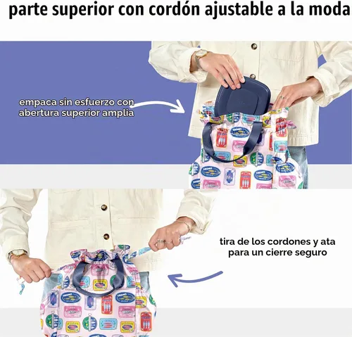 Vista 3 de Fit & Fresh Cromwell Bolsa de Almuerzo con Cordón para Mujeres, Juego Completo de Almuerzo con 2 Contenedores, Resistente a las Manchas, Resistente