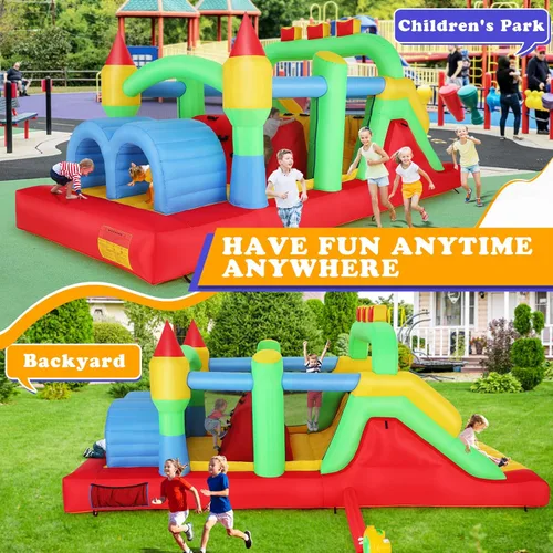 Vista 11 de Whubefy Casa de rebote grande inflable de 18x8.2 pies para niños grandes de 8 a 12 años, casa de obstáculos inflable con doble tobogán, túneles
