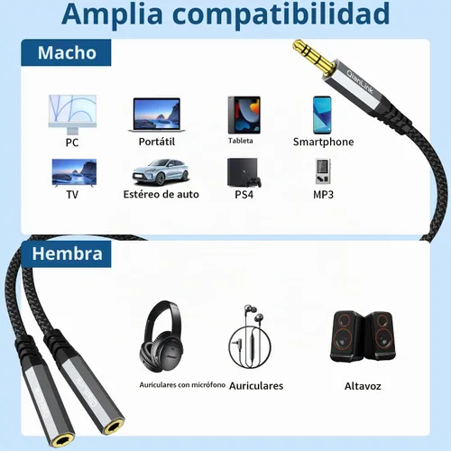 Vista 6 de QianLink Divisor de auriculares, macho de 0.138 in a 2 puertos hembra, cable de extensión de 1 pie/1.0 ft para PS4, PS5, Xbox, Switch, auriculares