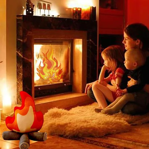 Vista 6 de Divertido peluche de fogata, almohada falsa de 17.7 pulgadas, muñeca de fuego de dibujos animados de peluche suave, juguete de peluche de fogata
