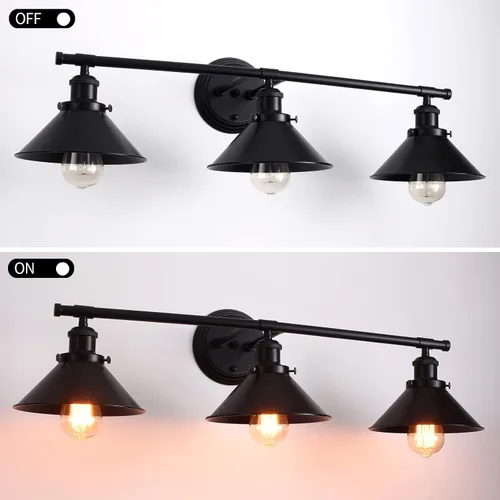Vista 5 de TOULMJ Lámparas de tocador de baño, luces de tocador de granja, 3 lámparas de baño sobre espejo de pared con pantalla de metal, luces de tocador