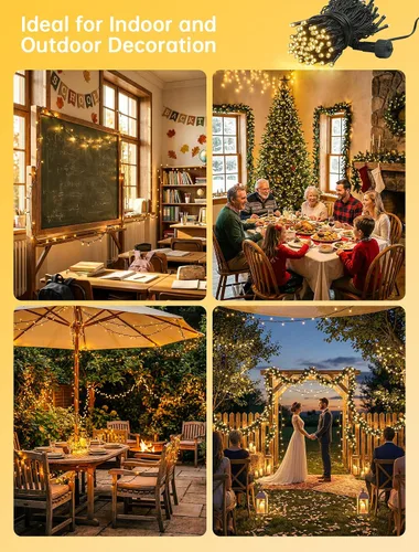 Vista 7 de Hopolon Guirnalda de luces para interiores y exteriores, 33 pies, 100 luces LED de Navidad con control remoto, cable verde conectable, luces
