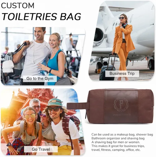 Vista 3 de Jeweidea Bolsa de aseo personalizada con nombre inicial, kit de Dopp con lona de piel sintética, organizador de baño de viaje con monograma