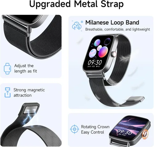 Vista 8 de Reloj inteligente para mujeres, reloj inteligente HD de 1.85 pulgadas, compatible con iPhone/Samsung/Android (respuesta/hacer llamadas), más de 100