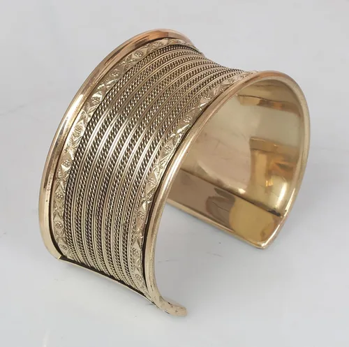 Vista 7 de Touchstone Brazalete indio de Bollywood Desire con base de latón exótico, tamaño libre, en oro antiguo o blanco o cobre para mujer.
