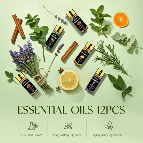 Vista 6 de Conjunto de los 12 mejores aceites esenciales, aceite esencial puro para difusor, humidificadores, cuidado de la piel, masaje, fragancia