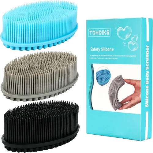 Vista 10 de TDHDIKE Esponja de silicona para el cuerpo, juego de 3 esponjas suaves exfoliantes para baño y ducha, cepillo para niños sensibles, mujeres