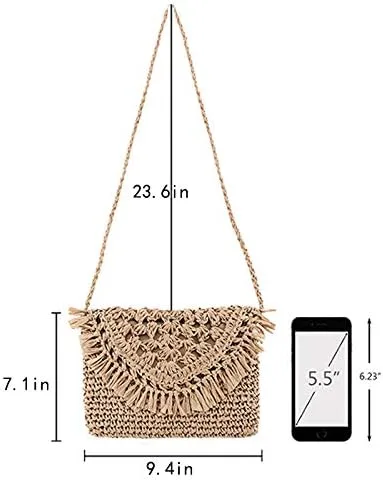 Vista 6 de Women Small Straw Woven Cross-body Shoulder Bag Bohemian Handbag Purse