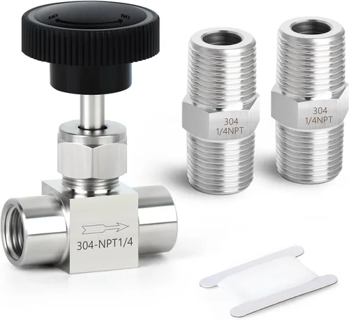 Vista 34 de TAISHER Válvula de aguja de acero inoxidable 316 con mango de rueda 1/2 "NPT macho x 1/2" NPT hembra