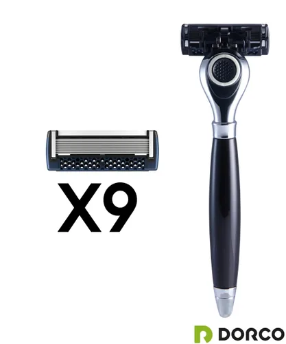 Vista 2 de DORCO Pace Classic - Sistema de maquinilla de afeitar de siete cuchillas con cabezal giratorio y mango premium, paquete de 9 (1 mango + 9 cartuchos)