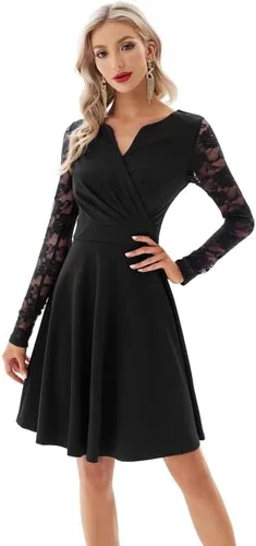 Vista 4 de GRACE KARIN Vestidos de cóctel de manga larga con encaje floral vintage para mujer