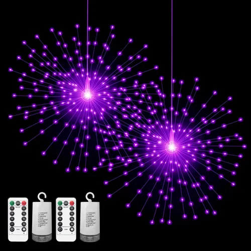 Vista 8 de PXBNIUYA 200 luces LED de esfera colgantes, luces de estallido estelar a pilas, 8 modos de control remoto regulable, alambre de cobre impermeable