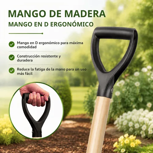 Vista 4 de Pala para excavar, pala redonda, herramienta de jardín con mango en D, 41 pulgadas de longitud total, pala de jardín de madera Handel, pala