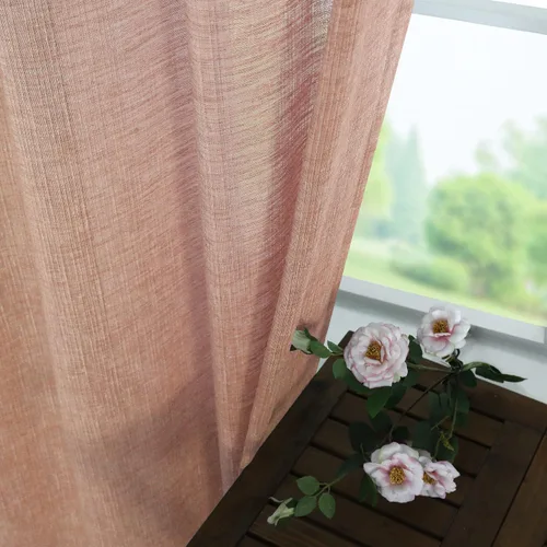 Vista 7 de Cortinas color naranja quemado de 84 pulgadas de largo para sala de estar, 2 paneles con ojales semitransparentes con textura de lino cálido