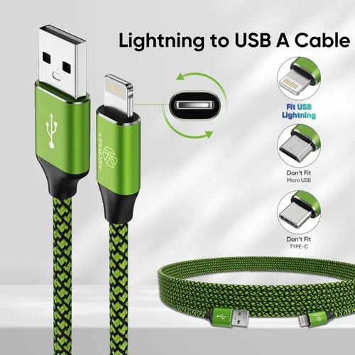 Vista 4 de Cargador para iPhone Paquete de 5, Cable Lightning USB de 10 pies, Cable Certificado Apple Mfi, Cable de Carga Rápida Trenzado de Nylon Compatible