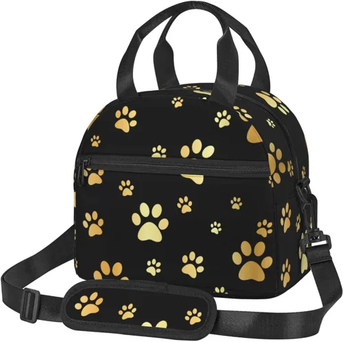 Vista 9 de Perinsto Lindas patas de perro beige bolsa de almuerzo reutilizable aislada bolsa de almuerzo lonchera contenedor con correa ajustable