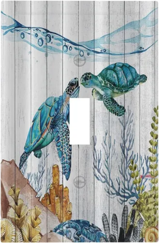 Vista 57 de Placa decorativa para interruptor de luz, medusas, tortugas marinas, fantasía, océano, 2 bandas, 1 palanca, 1 placa de pared dúplex, cubiertas
