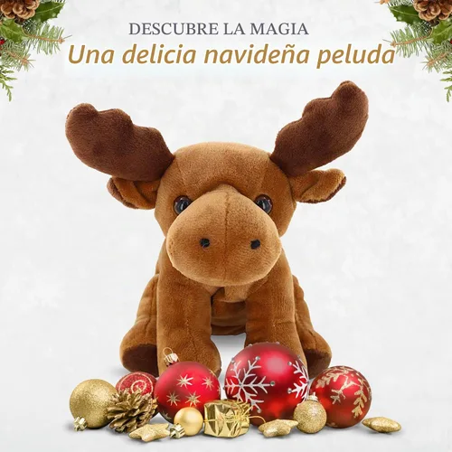 Vista 6 de Plushland Beanie Moose Sitting - Juguetes de peluche de 7 pulgadas, súper suave, para vacaciones de invierno (gorro de alce gorro)