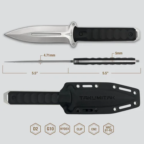 Vista 2 de Cuchillo táctico, cuchillo de caza, cuchillo de supervivencia, hoja de punta de lanza D2, mango G10, funda Kydex, clip Molle, cuchillos de hoja
