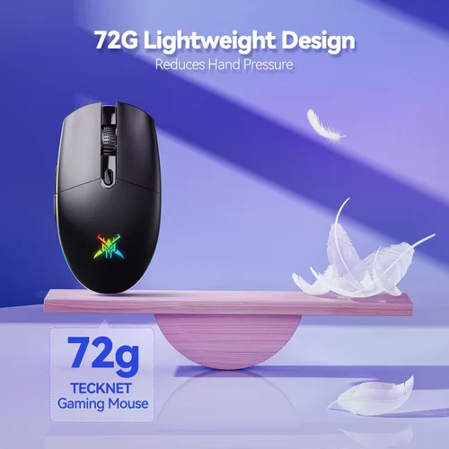 Vista 7 de TECKNET Mouse inalámbrico para juegos recargable, 8000 DPI, batería de 100 horas de larga duración, retroiluminación RGB, 6 botones programables