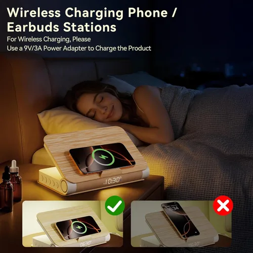 Vista 3 de Vivilumens Relojes Despertadores de Libro Cargador Inalámbrico Altavoz Bluetooth Lámpara de Amanecer Fuerte para Personas con Sueño Pesado Adultos
