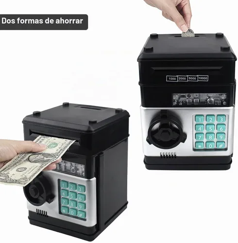 Vista 2 de HUSAN Alcancía para niños, código electrónico de contraseña, banco de dinero, cajero automático, caja de monedas para niños y niñas (negro)
