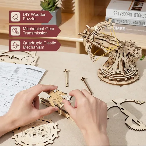 Vista 5 de ROKR Rompecabezas de madera 3D para adultos, juguetes de lanzamiento de balista de madera para bricolaje, kits de modelos de construcción, proyectos