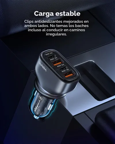 Vista 7 de SUNDA Cargador rápido USB C de 120 W, adaptador de cargador de coche de 4 puertos, doble tipo C PD60W/PPS60W compatible con iPhone15/14 CC-680 Gris