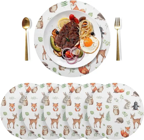 Vista 3 de Cute Animals Owl Fox White PVC Placemat, Non Slip Heat Proof Table Mat for Kitchen one sizex1