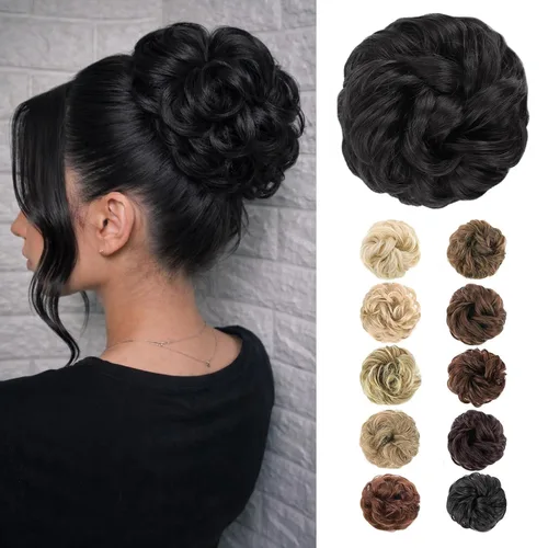 Vista 44 de MORICA Moño desordenado, extensiones de moño sintético para mujeres (rubio beige ceniza)