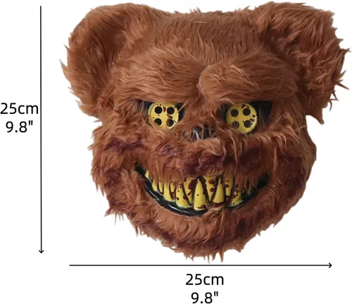 Vista 2 de Halloween Scary Mask, Bear Mask, Plush Animal Head Mask for Halloween cosplay Masquerade party Costume Marrón