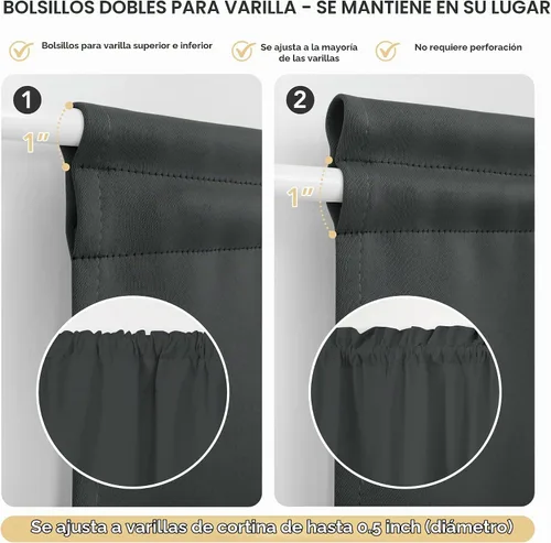 Vista 4 de Deconovo - Cortinas opacas para puerta francesa para ventana de puerta Gris oscuro
