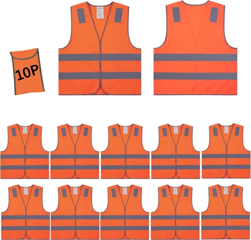 Vista 9 de Chalecos de seguridad azules 10 unidades - Chalecos de alta visibilidad reflectantes para construcción Clase ANSI 2 para hombre, mujer, malla