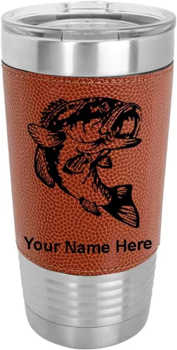 Vista 12 de LaserGram Vaso aislado al vacío de 20 onzas, pez bajo, grabado personalizado incluido (piel sintética, estilo béisbol)