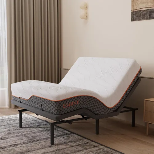Vista 31 de ESHINE Base de cama ajustable + colchón híbrido de 14 pulgadas Twin XL (Suave Medio) - Espuma viscoelástica de gel de lujo, bases de cama con Gris