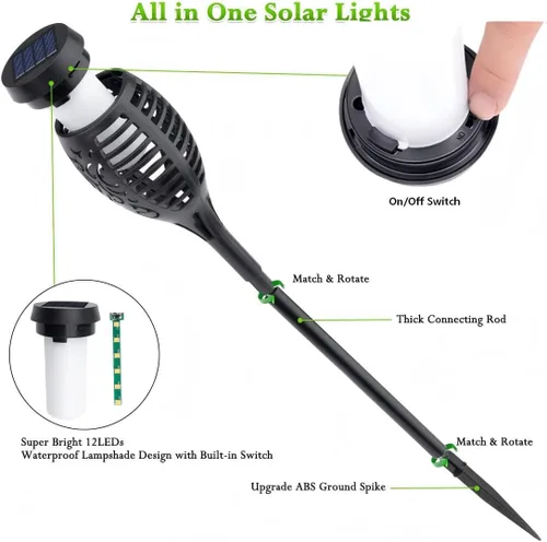 Vista 5 de Luces Solares para Exteriores, Paquete de 6 Luces Antorcha Solar con Llama Parpadeante, Luces de Navidad Impermeables para Decoración de Navidad