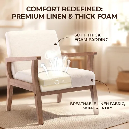 Vista 7 de Juego de 2 sillas decorativas modernas de mediados de siglo, sillón Sábanas beige