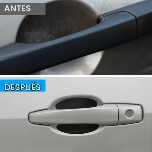 Vista 6 de 4 calcomanías para tazas de manijas de automóvil, película protectora antiarañazos de fibra de carbono para puertas de automóvil, protector de tazas